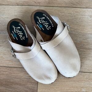 Lotta From Stockholm taupe Leather Clog Mules with Buckle